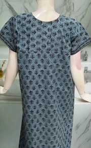 Grey Leafy Pure Cotton Zip Nighty. Pure Durable Cotton | Laces and Frills