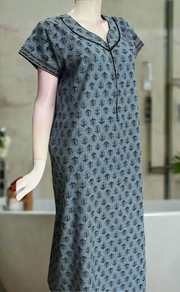 Grey Leafy Pure Cotton Zip Nighty. Pure Durable Cotton | Laces and Frills
