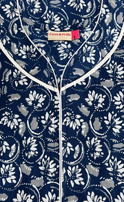 Navy Blue Garden Pure Cotton Zip Nighty. Pure Durable Cotton | Laces and Frills
