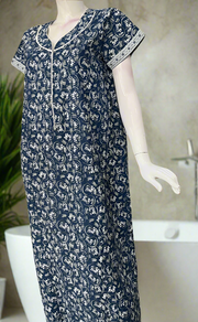 Navy Blue Garden Pure Cotton Zip Nighty. Pure Durable Cotton | Laces and Frills
