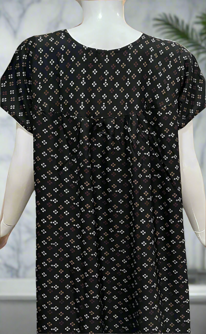 Black Tiny Floral Spun  Nighty. Flowy Spun Fabric | Laces and Frills