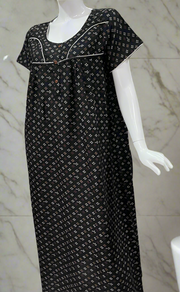 Black Tiny Floral Spun  Nighty. Flowy Spun Fabric | Laces and Frills