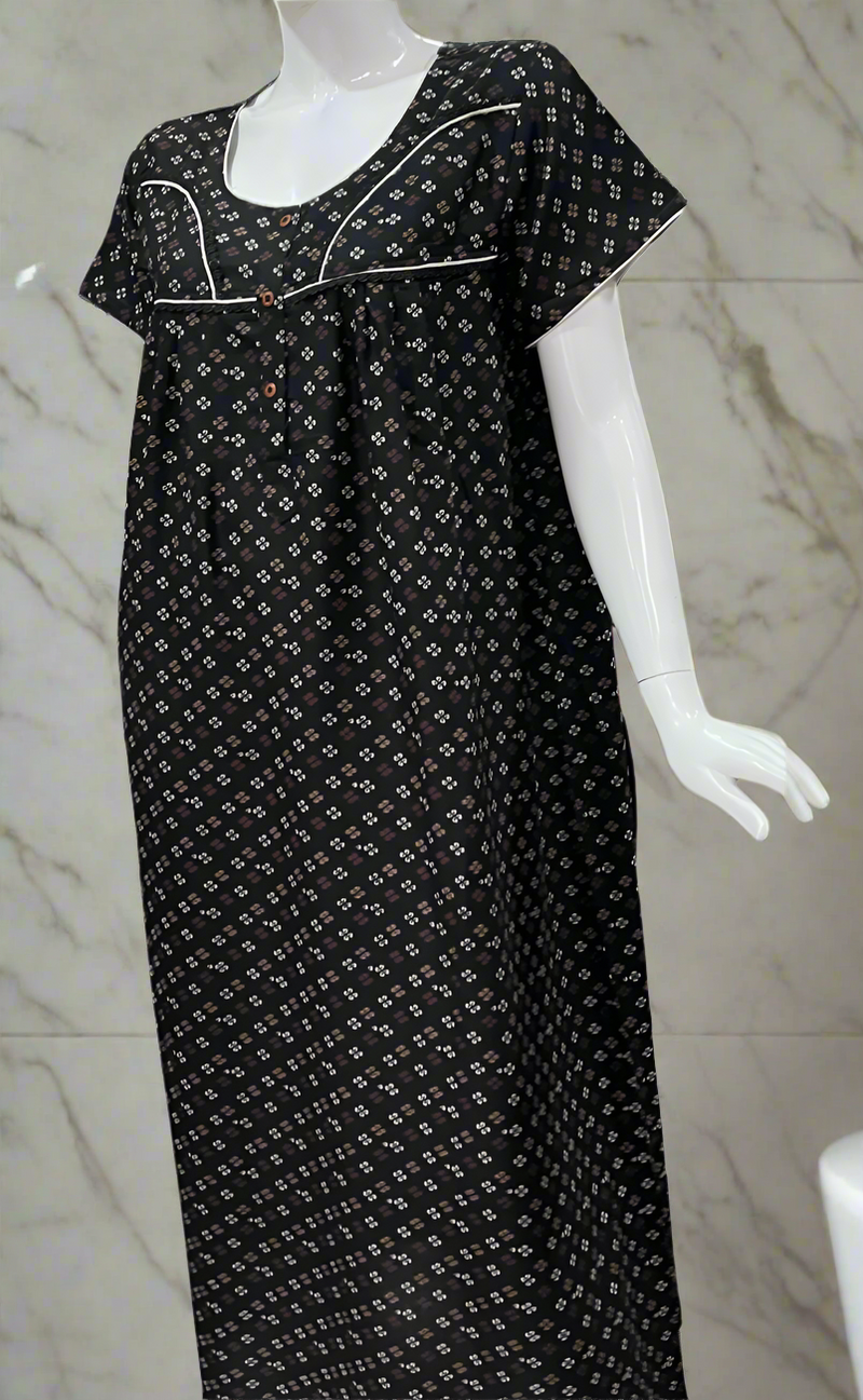 Black Tiny Floral Spun  Nighty. Flowy Spun Fabric | Laces and Frills