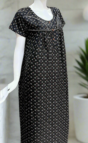 Black Tiny Floral Spun  Nighty. Flowy Spun Fabric | Laces and Frills