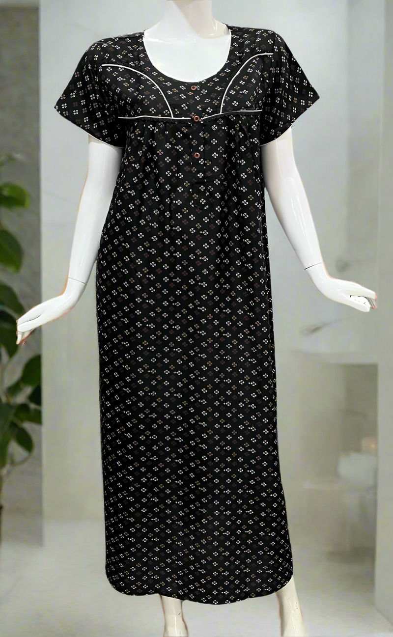 Black Tiny Floral Spun  Nighty. Flowy Spun Fabric | Laces and Frills