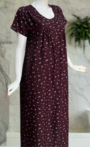 Wine Colour Tiny Floral Spun  Nighty. Flowy Spun Fabric | Laces and Frills