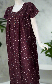 Wine Colour Tiny Floral Spun  Nighty. Flowy Spun Fabric | Laces and Frills