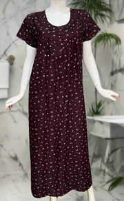 Wine Colour Tiny Floral Spun  Nighty. Flowy Spun Fabric | Laces and Frills
