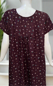 Wine Colour Tiny Floral Spun  Nighty. Flowy Spun Fabric | Laces and Frills