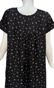 Black Tiny Floral Spun  Nighty. Flowy Spun Fabric | Laces and Frills - Laces and Frills