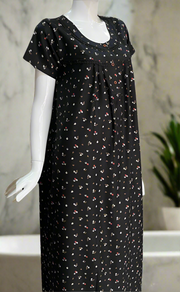 Black Tiny Floral Spun  Nighty. Flowy Spun Fabric | Laces and Frills