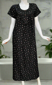 Black Tiny Floral Spun  Nighty. Flowy Spun Fabric | Laces and Frills