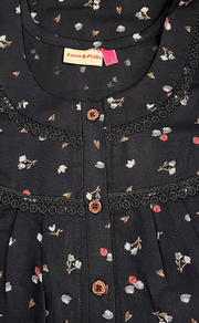 Black Tiny Floral Spun  Nighty. Flowy Spun Fabric | Laces and Frills