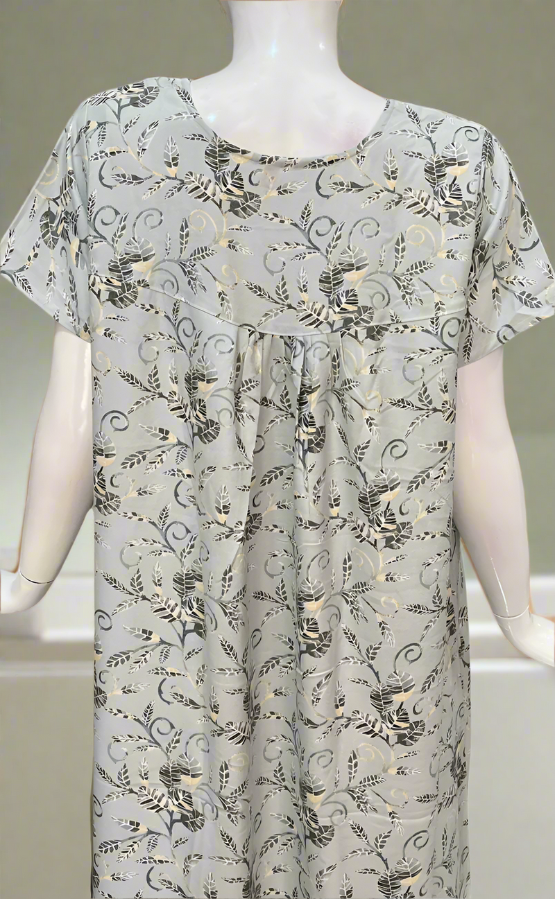 Ash Grey Leafy Spun  Nighty. Flowy Spun Fabric | Laces and Frills