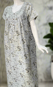 Ash Grey Leafy Spun  Nighty. Flowy Spun Fabric | Laces and Frills