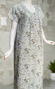 Ash Grey Leafy Spun  Nighty. Flowy Spun Fabric | Laces and Frills