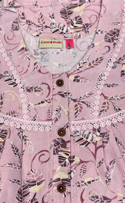 Pink Leafy Spun  Nighty. Flowy Spun Fabric | Laces and Frills