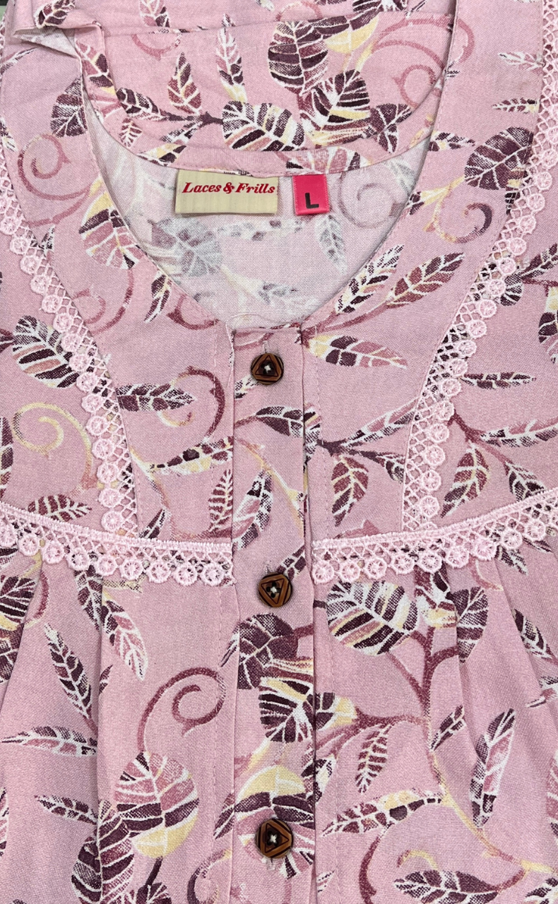 Pink Leafy Spun  Nighty. Flowy Spun Fabric | Laces and Frills