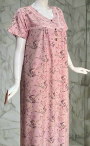 Pink Leafy Spun  Nighty. Flowy Spun Fabric | Laces and Frills