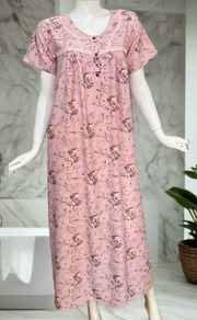 Pink Leafy Spun  Nighty. Flowy Spun Fabric | Laces and Frills