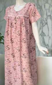 Pink Leafy Spun  Nighty. Flowy Spun Fabric | Laces and Frills