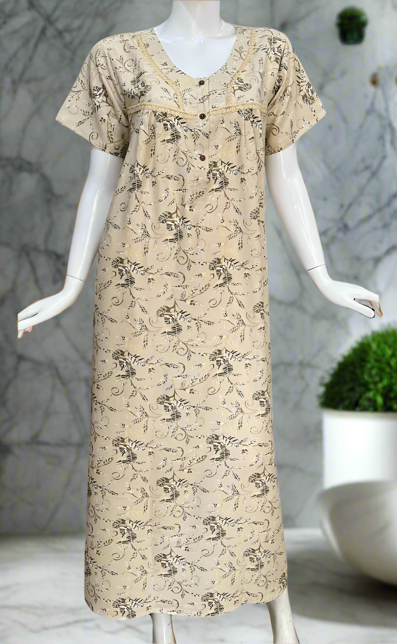 Cream Leafy Spun  Nighty. Flowy Spun Fabric | Laces and Frills