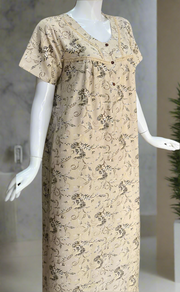 Cream Leafy Spun  Nighty. Flowy Spun Fabric | Laces and Frills