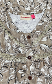 Beige Leafy Spun  Nighty. Flowy Spun Fabric | Laces and Frills