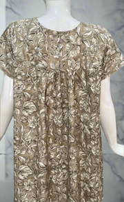 Beige Leafy Spun  Nighty. Flowy Spun Fabric | Laces and Frills