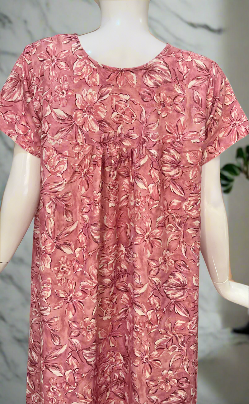 Pink Leafy Spun  Nighty. Flowy Spun Fabric | Laces and Frills