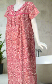 Pink Leafy Spun  Nighty. Flowy Spun Fabric | Laces and Frills