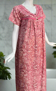 Pink Leafy Spun  Nighty. Flowy Spun Fabric | Laces and Frills