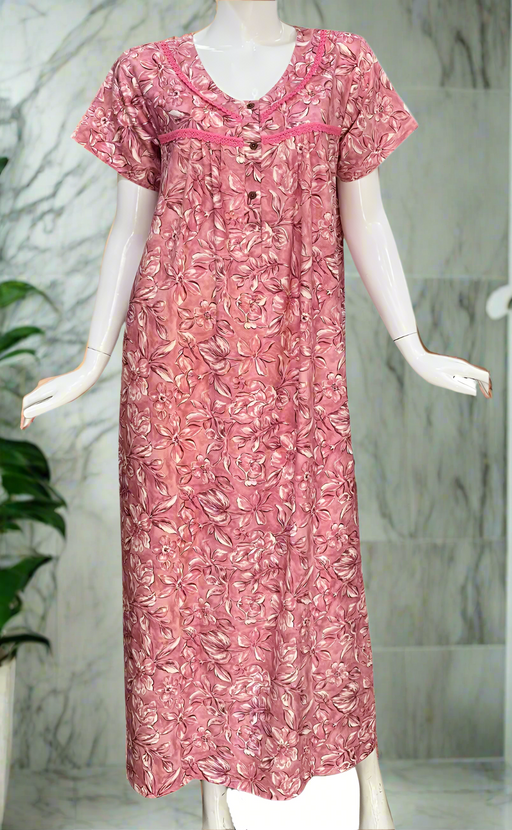 Pink Leafy Spun  Nighty. Flowy Spun Fabric | Laces and Frills