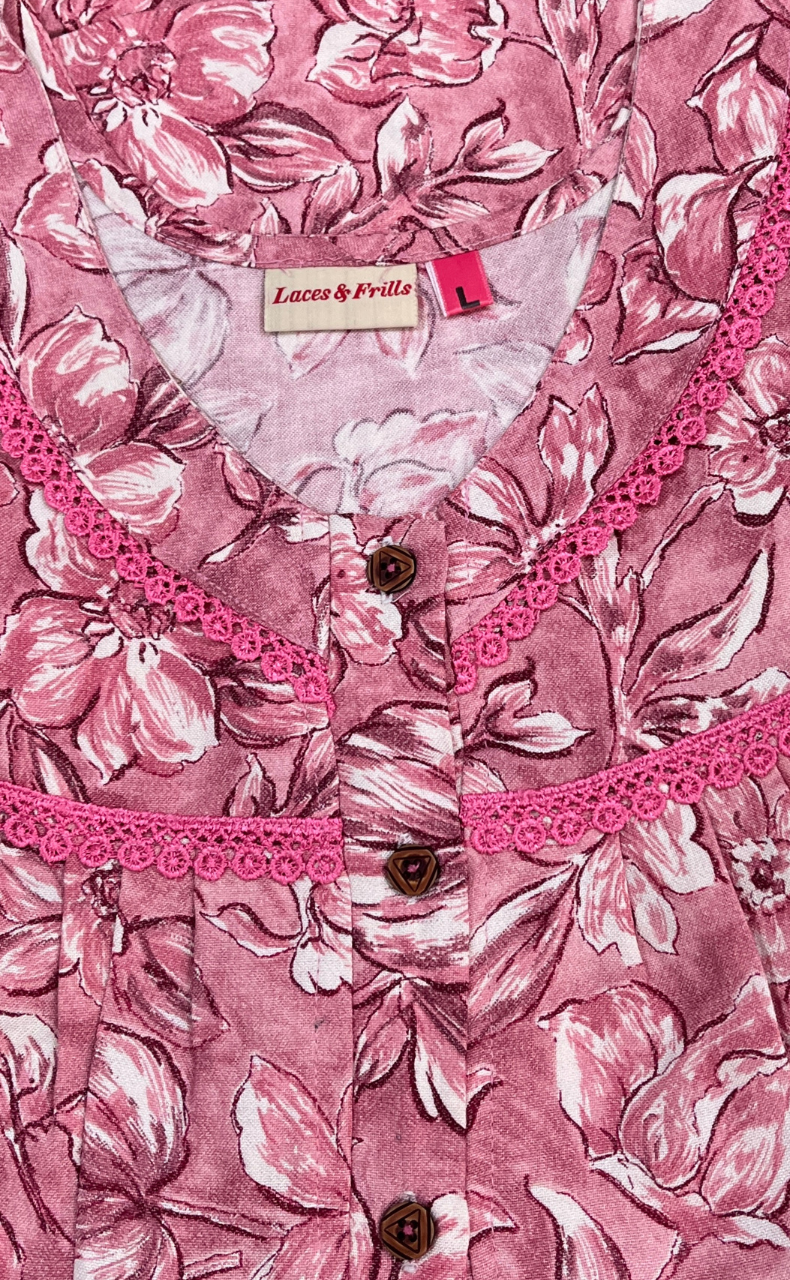 Pink Leafy Spun  Nighty. Flowy Spun Fabric | Laces and Frills
