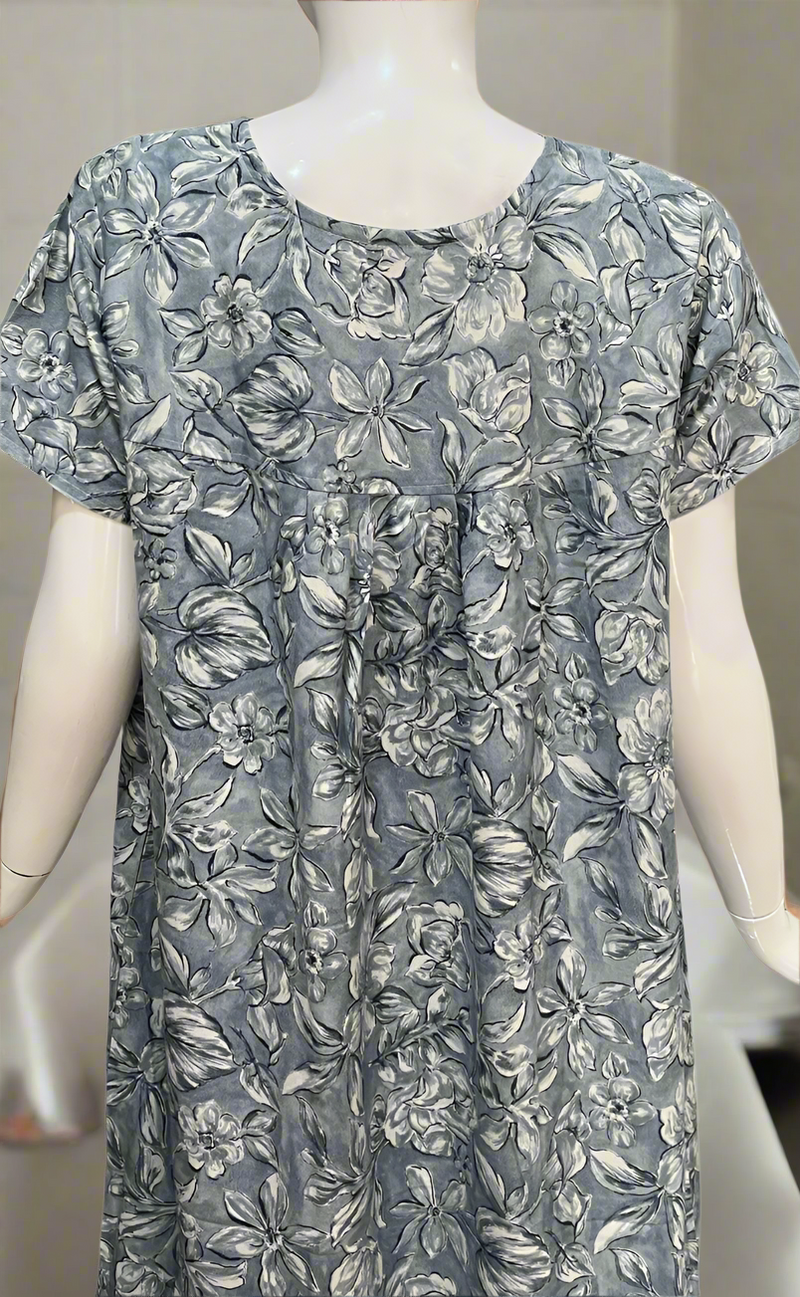 Blue Leafy Spun  Nighty. Flowy Spun Fabric | Laces and Frills