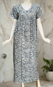 Blue Leafy Spun  Nighty. Flowy Spun Fabric | Laces and Frills