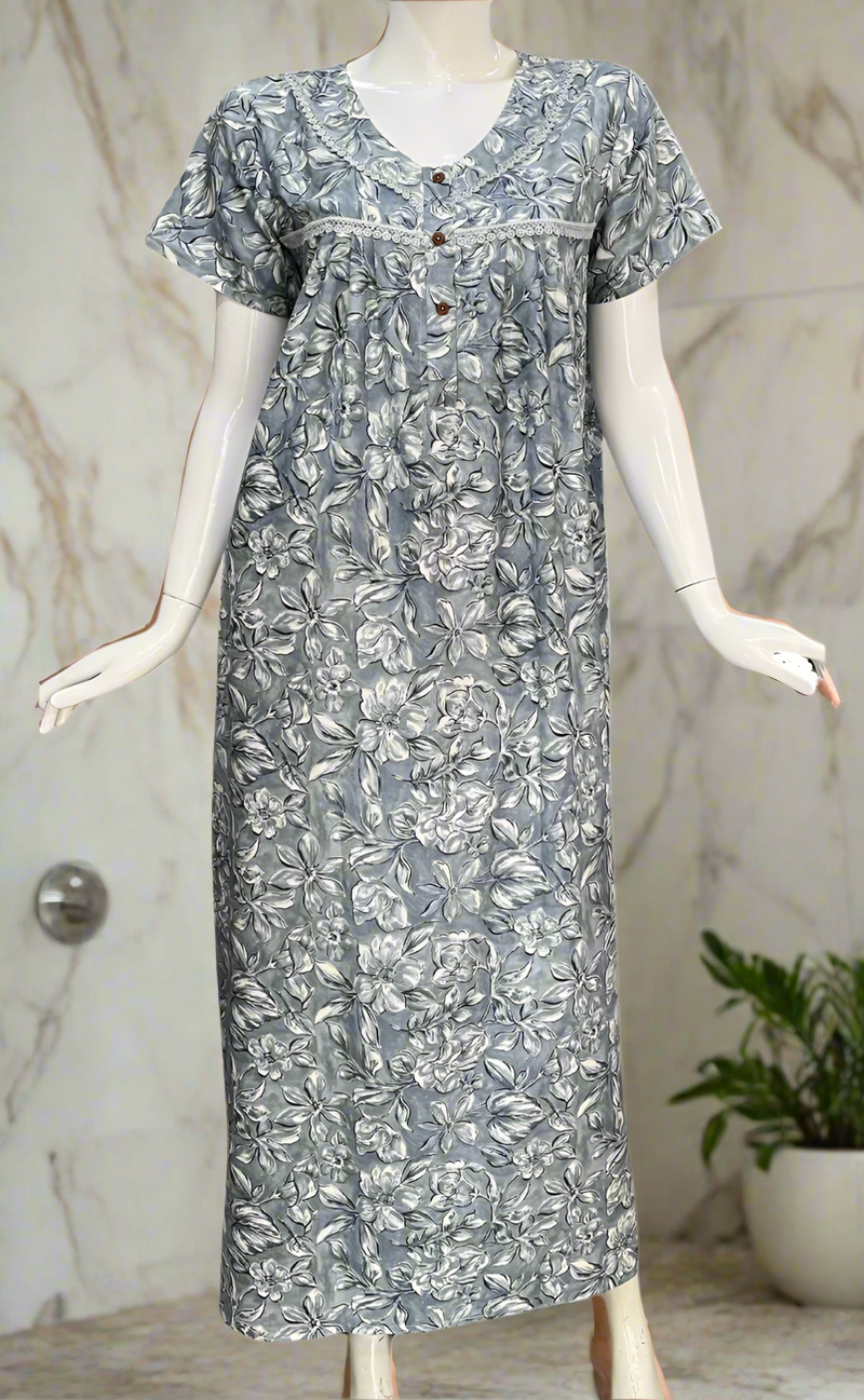 Blue Leafy Spun  Nighty. Flowy Spun Fabric | Laces and Frills