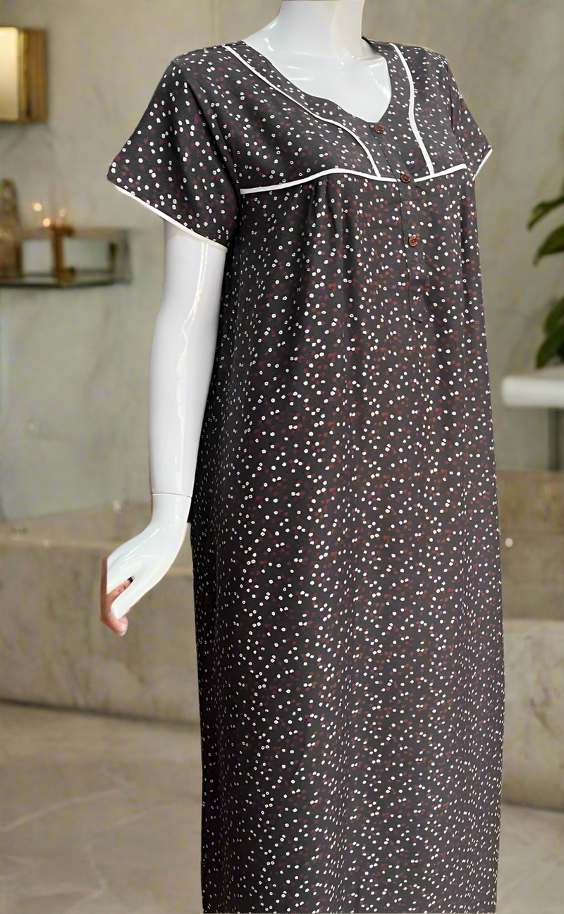 Grey Flora Spun  Nighty. Flowy Spun Fabric | Laces and Frills