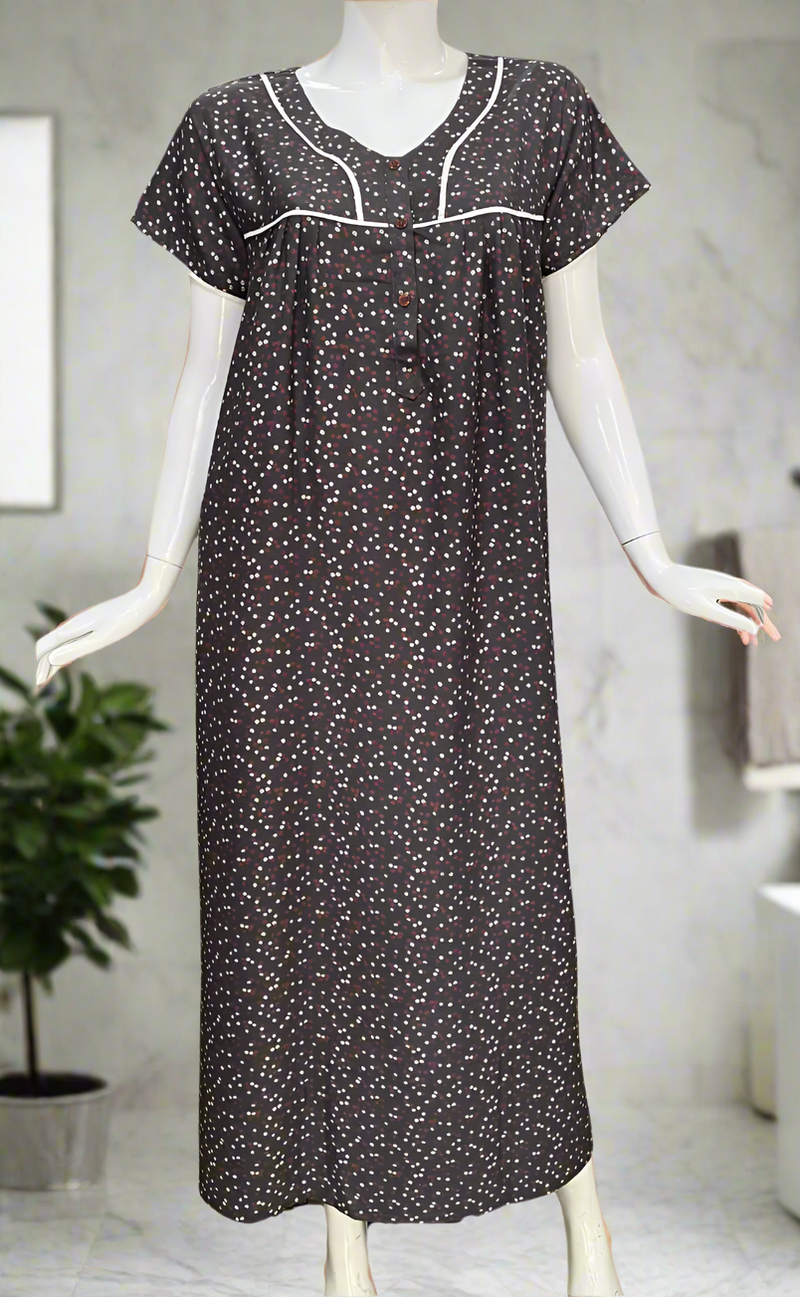 Grey Flora Spun  Nighty. Flowy Spun Fabric | Laces and Frills