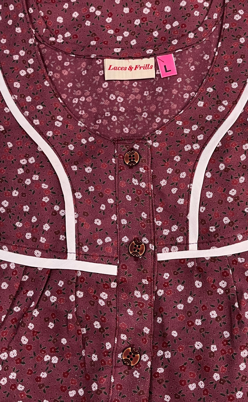 English Pink Flora Spun  Nighty. Flowy Spun Fabric | Laces and Frills