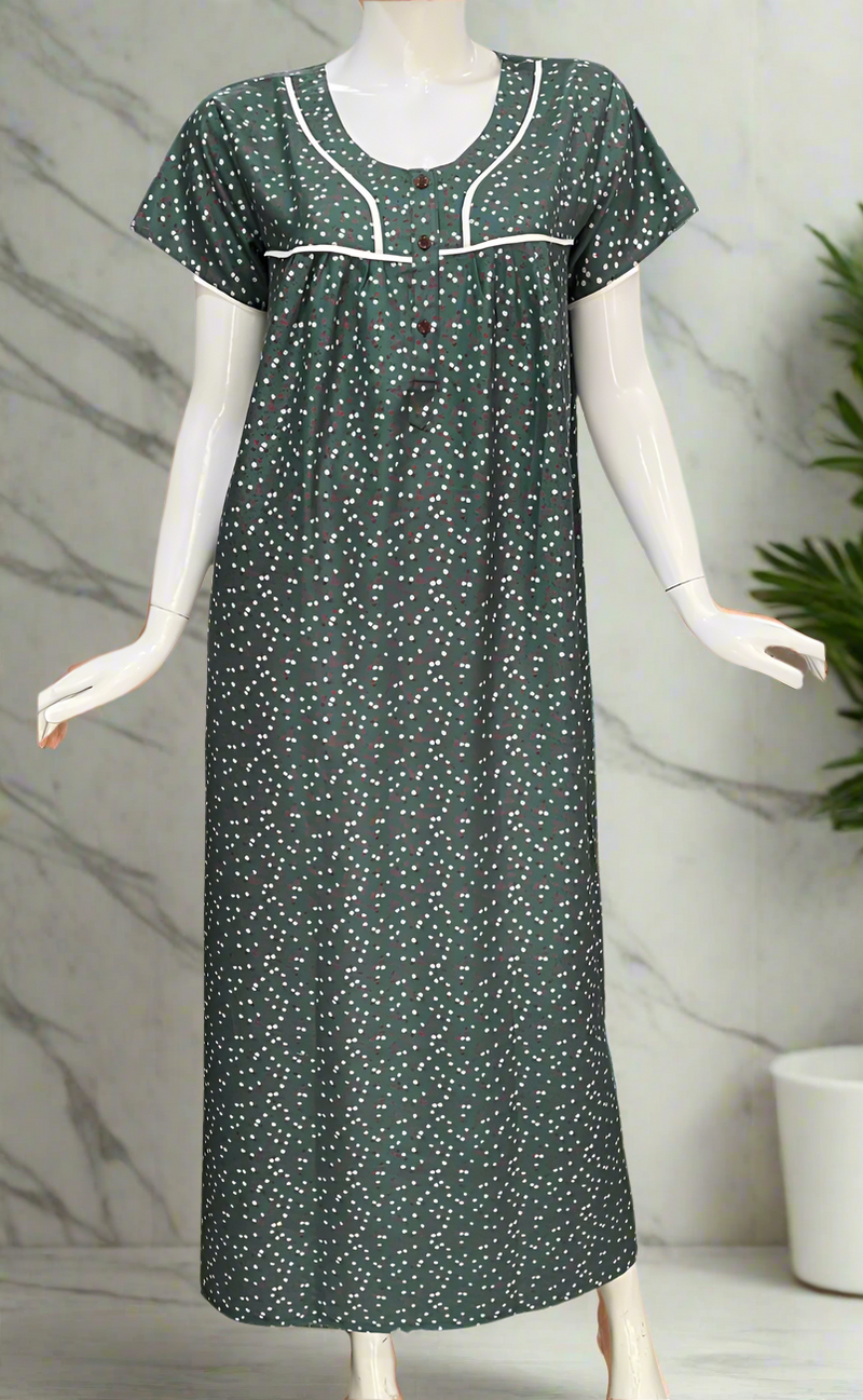 Sea Green Flora Spun  Nighty. Flowy Spun Fabric | Laces and Frills