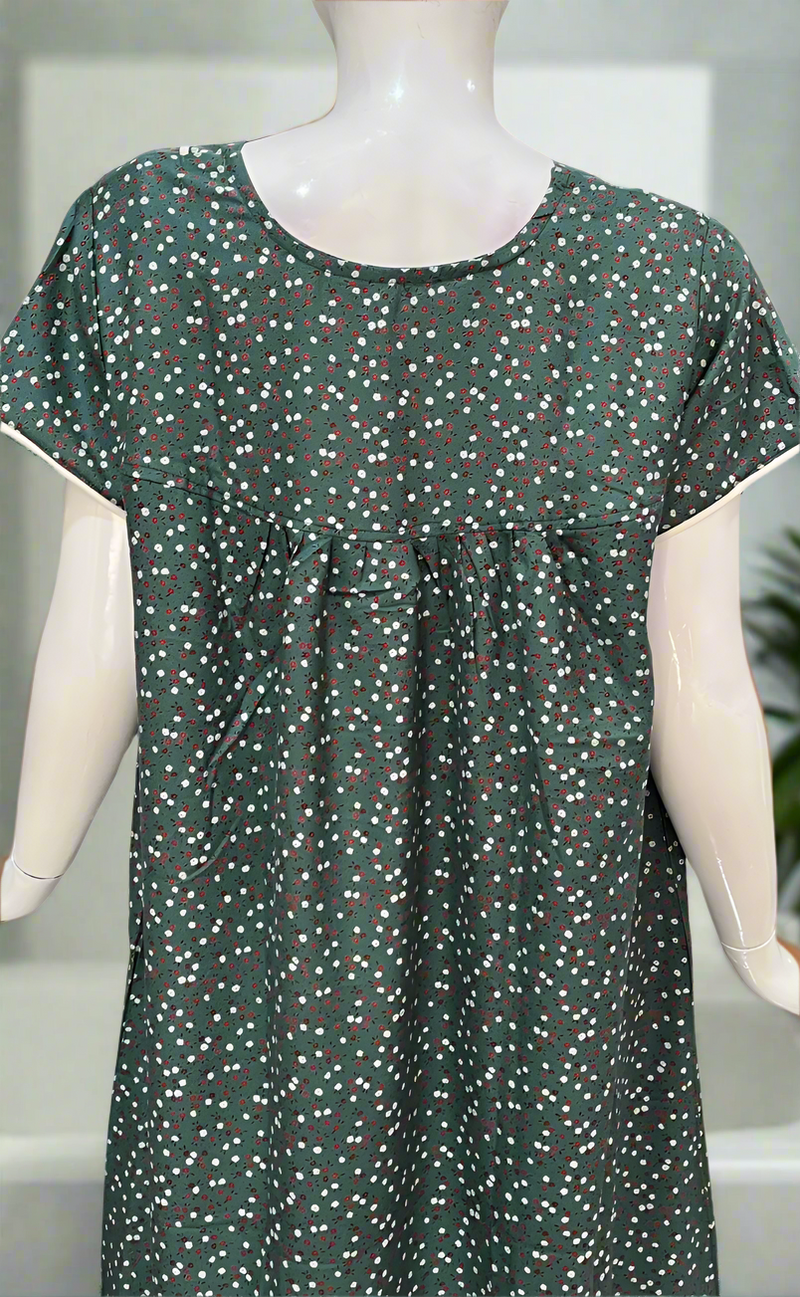 Sea Green Flora Spun  Nighty. Flowy Spun Fabric | Laces and Frills