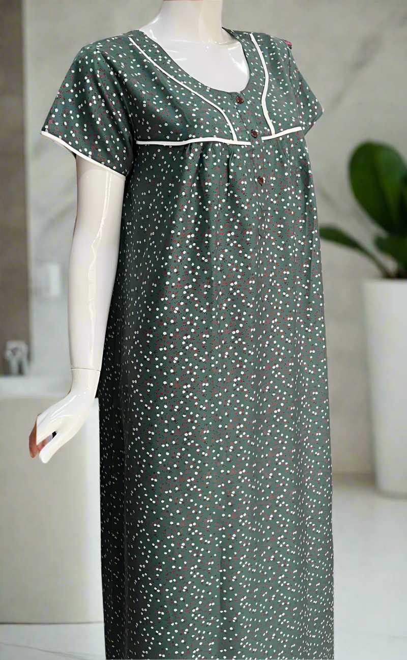 Sea Green Flora Spun  Nighty. Flowy Spun Fabric | Laces and Frills