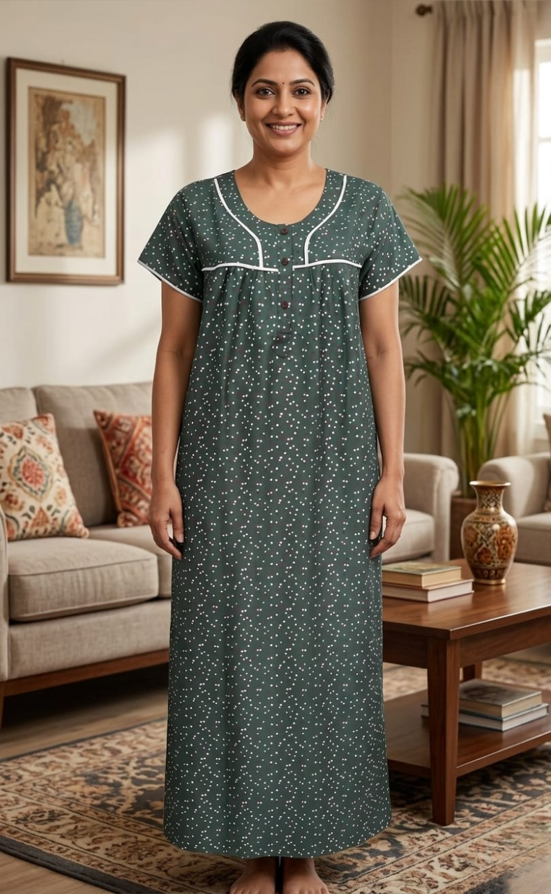 Sea Green Flora Spun  Nighty. Flowy Spun Fabric | Laces and Frills