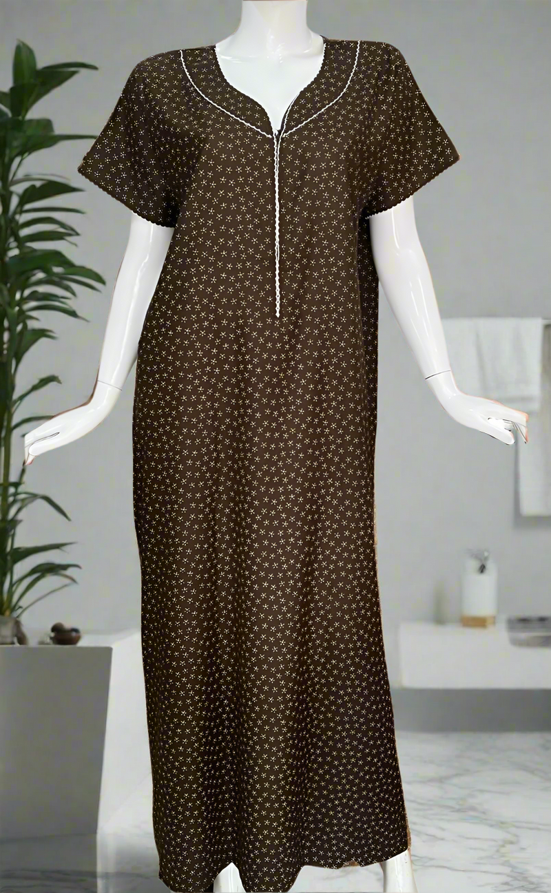 Brown Floral Spun Nighty. Flowy Spun Fabric | Laces and Frills