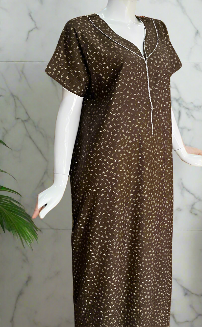 Brown Floral Spun Nighty. Flowy Spun Fabric | Laces and Frills