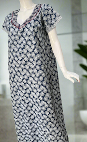 Blue Leafy Pure Cotton Nighty. Pure Durable Cotton | Laces and Frills