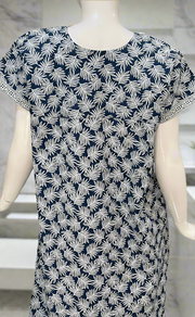 Blue Leafy Pure Cotton Nighty. Pure Durable Cotton | Laces and Frills