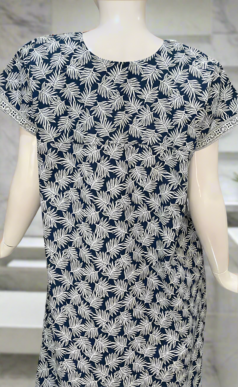 Blue Leafy Pure Cotton Nighty. Pure Durable Cotton | Laces and Frills