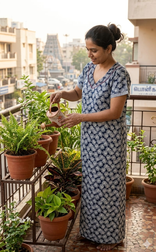 Blue Leafy Pure Cotton Nighty. Pure Durable Cotton | Laces and Frills - Laces and Frills